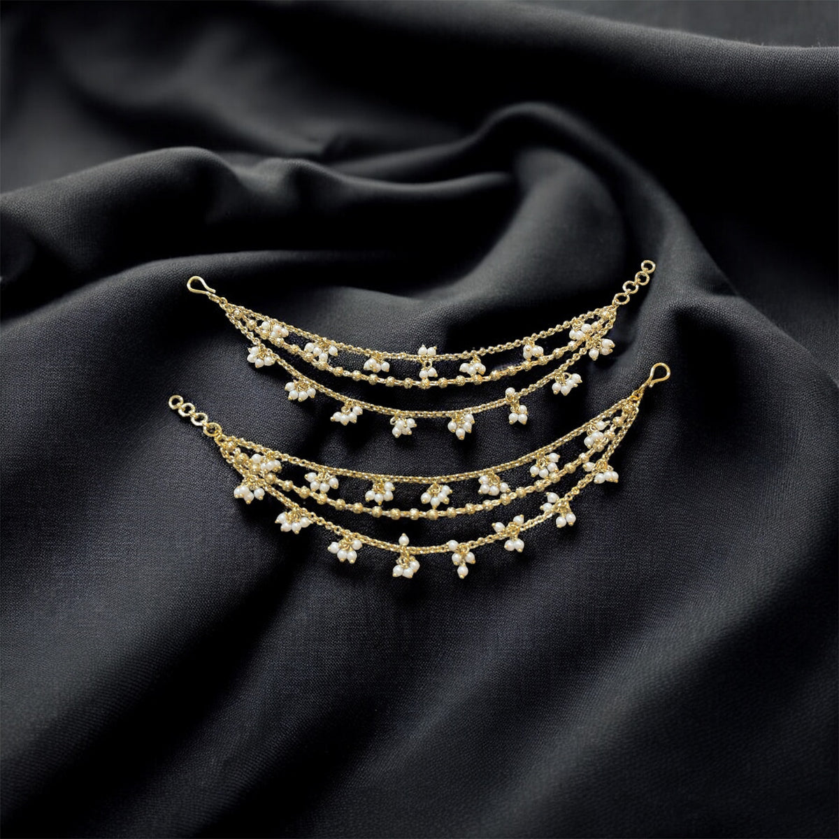 AN204 Three Line Gold Sahara with Pearls