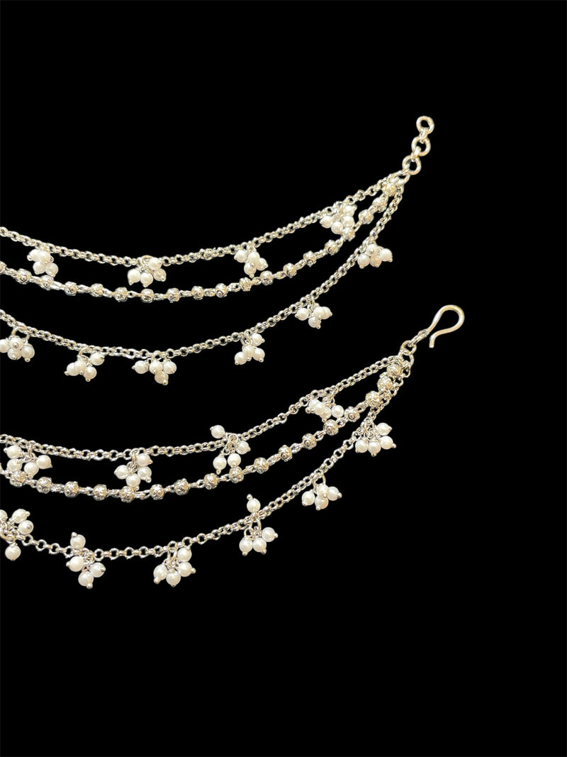 AN204 Three Line Silver Sahara with pearls