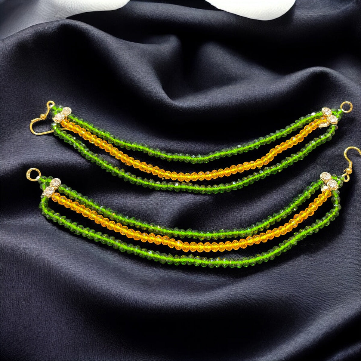 AN205 Three Line Crystal Sahara with Green and Yellow Beads