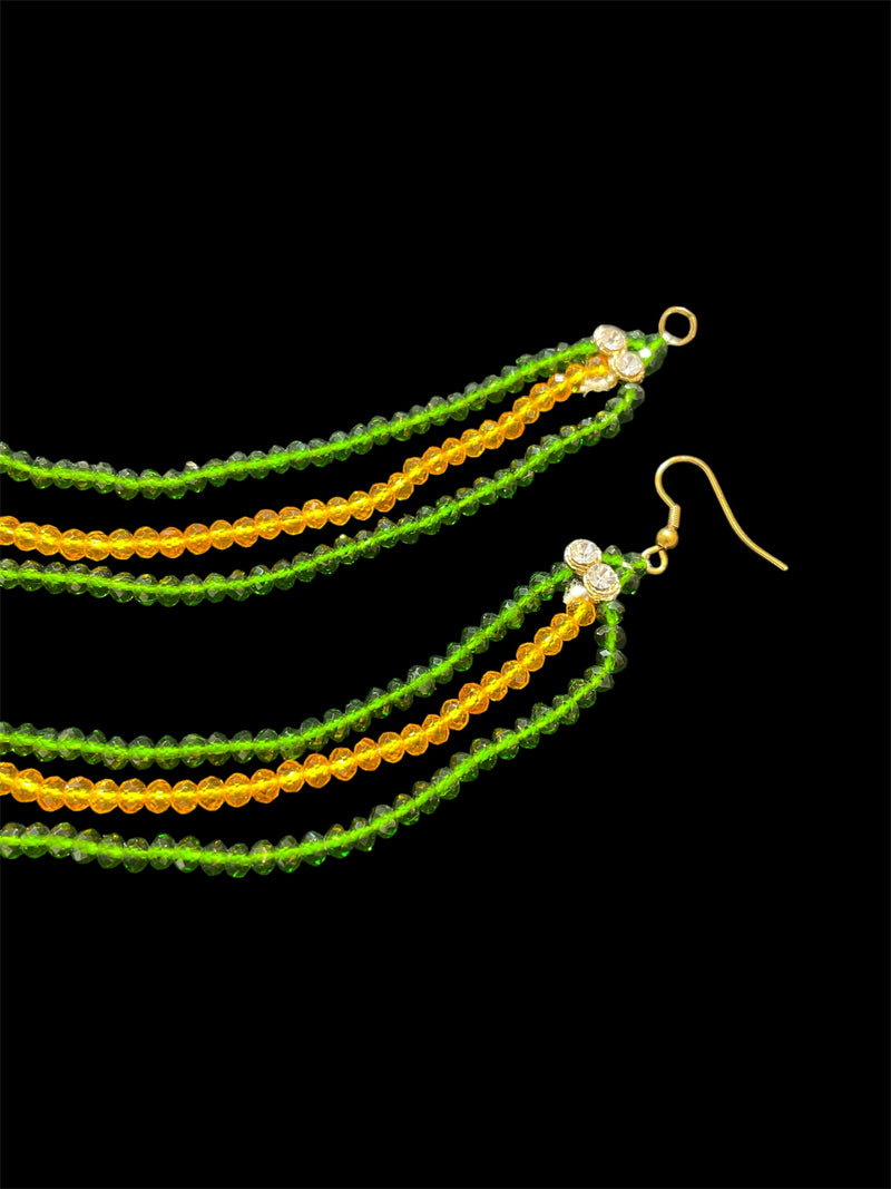 AN205 Three Line Crystal Sahara with Green and Yellow Beads