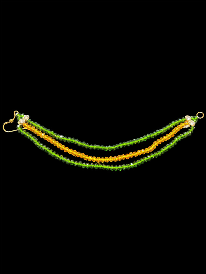 AN205 Three Line Crystal Sahara with Green and Yellow Beads