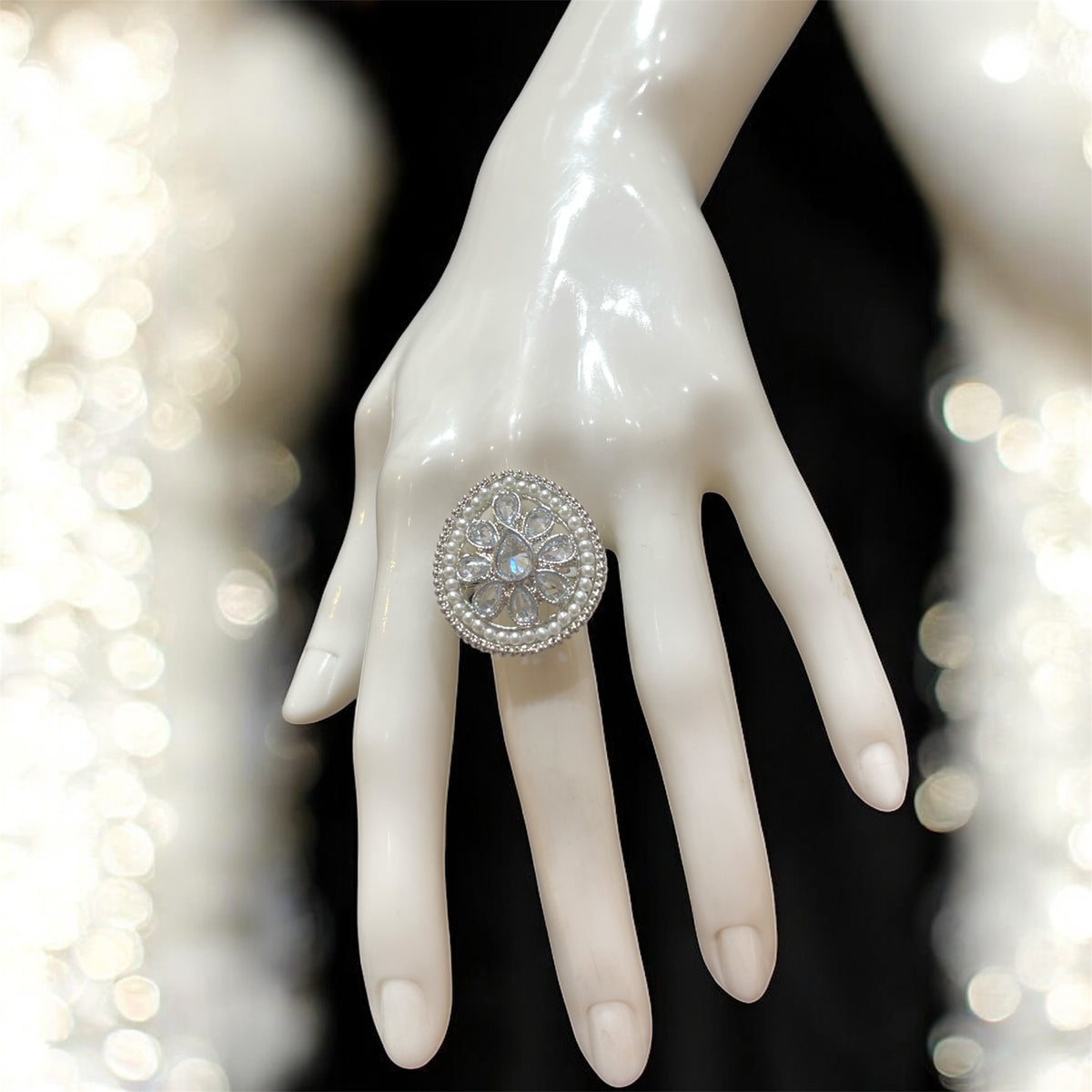 PA713 Silver Ring With Polki Stones