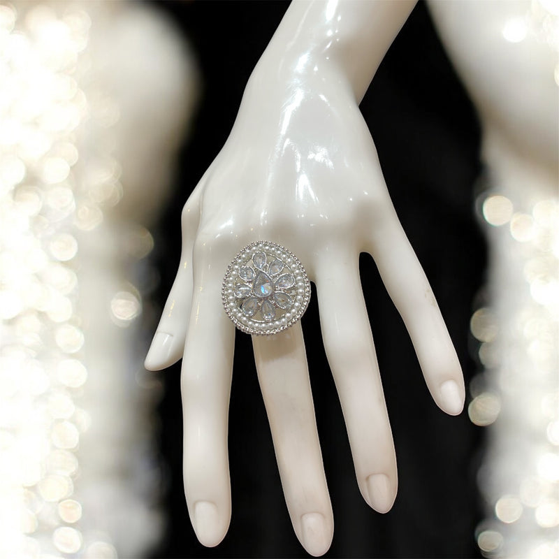 PA713 Silver Ring With Polki Stones