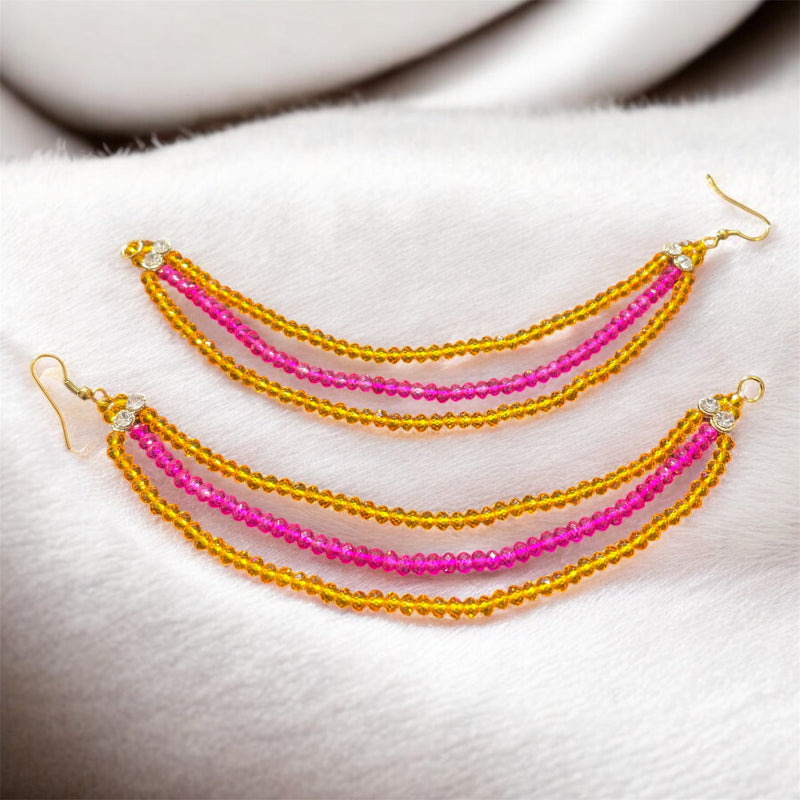 AN205 Three Line Crystal Sahara with Pink and Yellow Beads