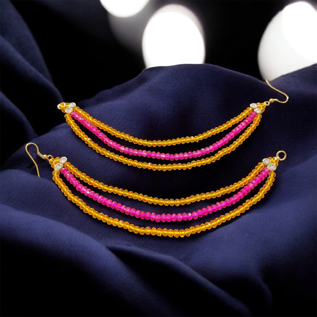 AN205 Three Line Crystal Sahara with Pink and Yellow Beads