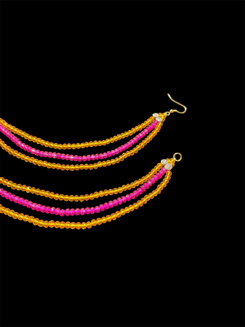 AN205 Three Line Crystal Sahara with Pink and Yellow Beads