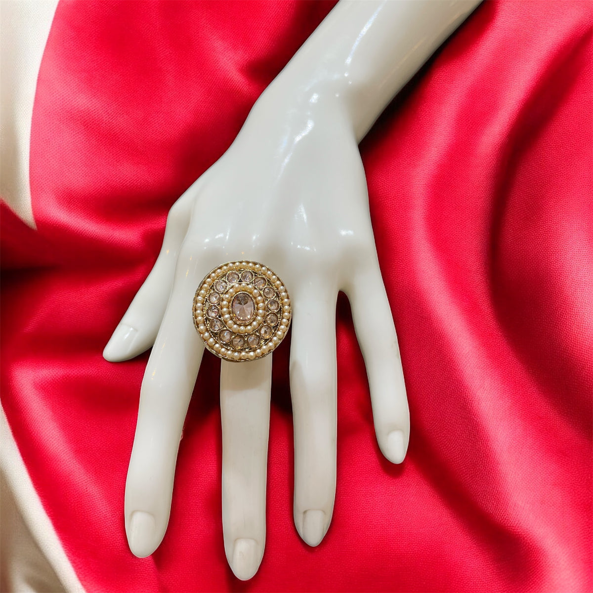 PA716 Full Gold Polki Stones Ring