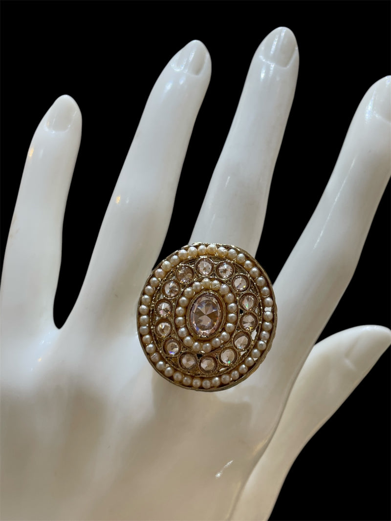 PA716 Full Gold Polki Stones Ring