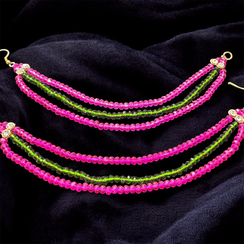 AN205 Three Line Crystal Sahara with Pink and Green Beads