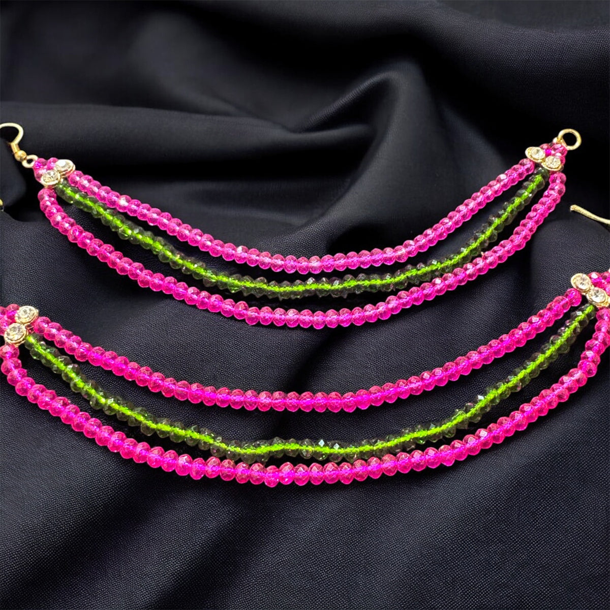 AN205 Three Line Crystal Sahara with Pink and Green Beads
