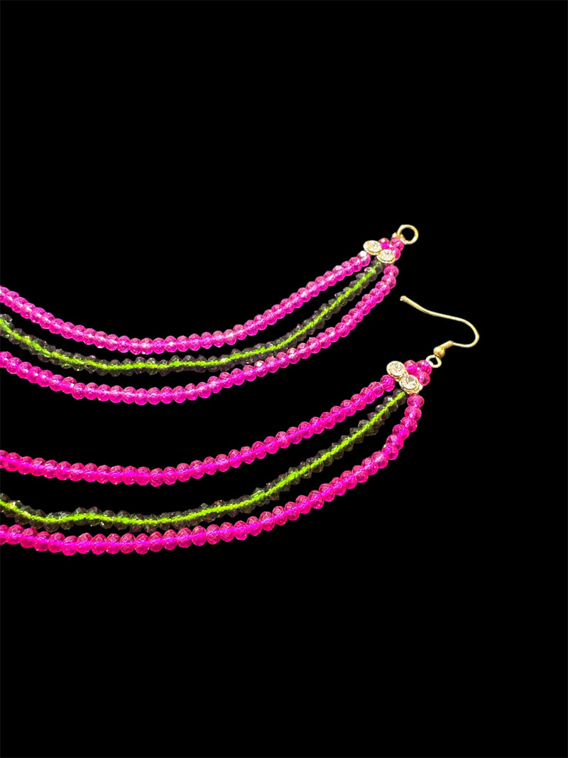AN205 Three Line Crystal Sahara with Pink and Green Beads