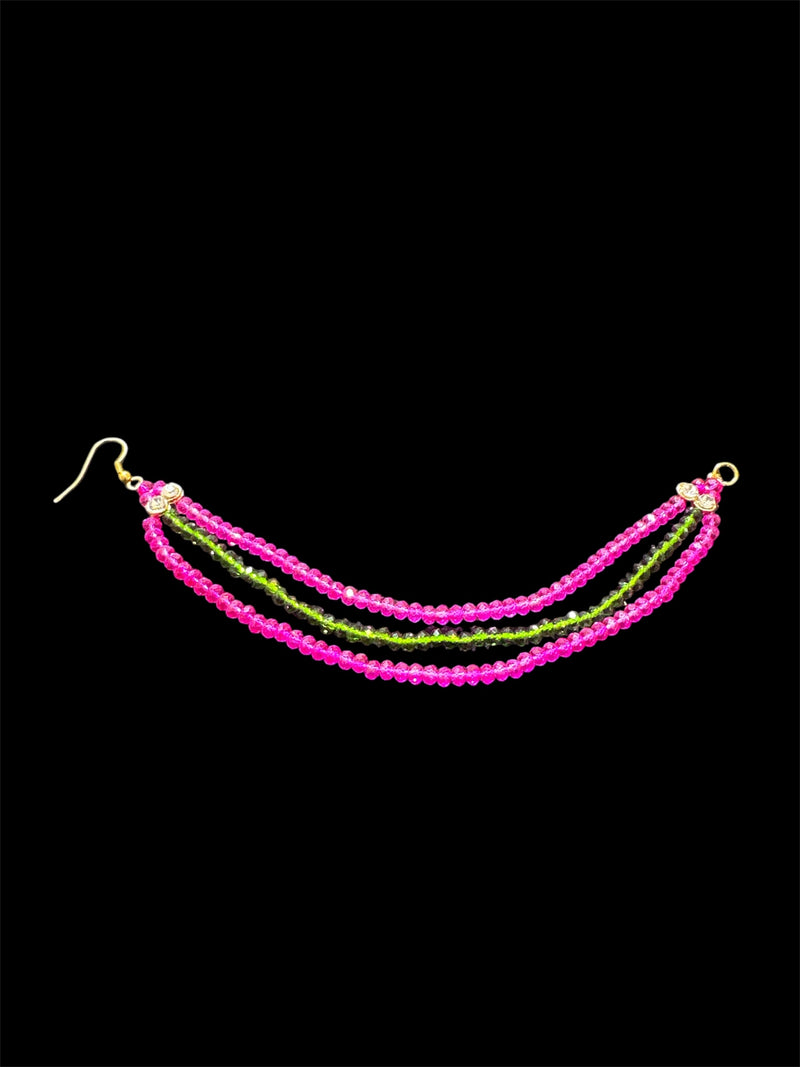 AN205 Three Line Crystal Sahara with Pink and Green Beads