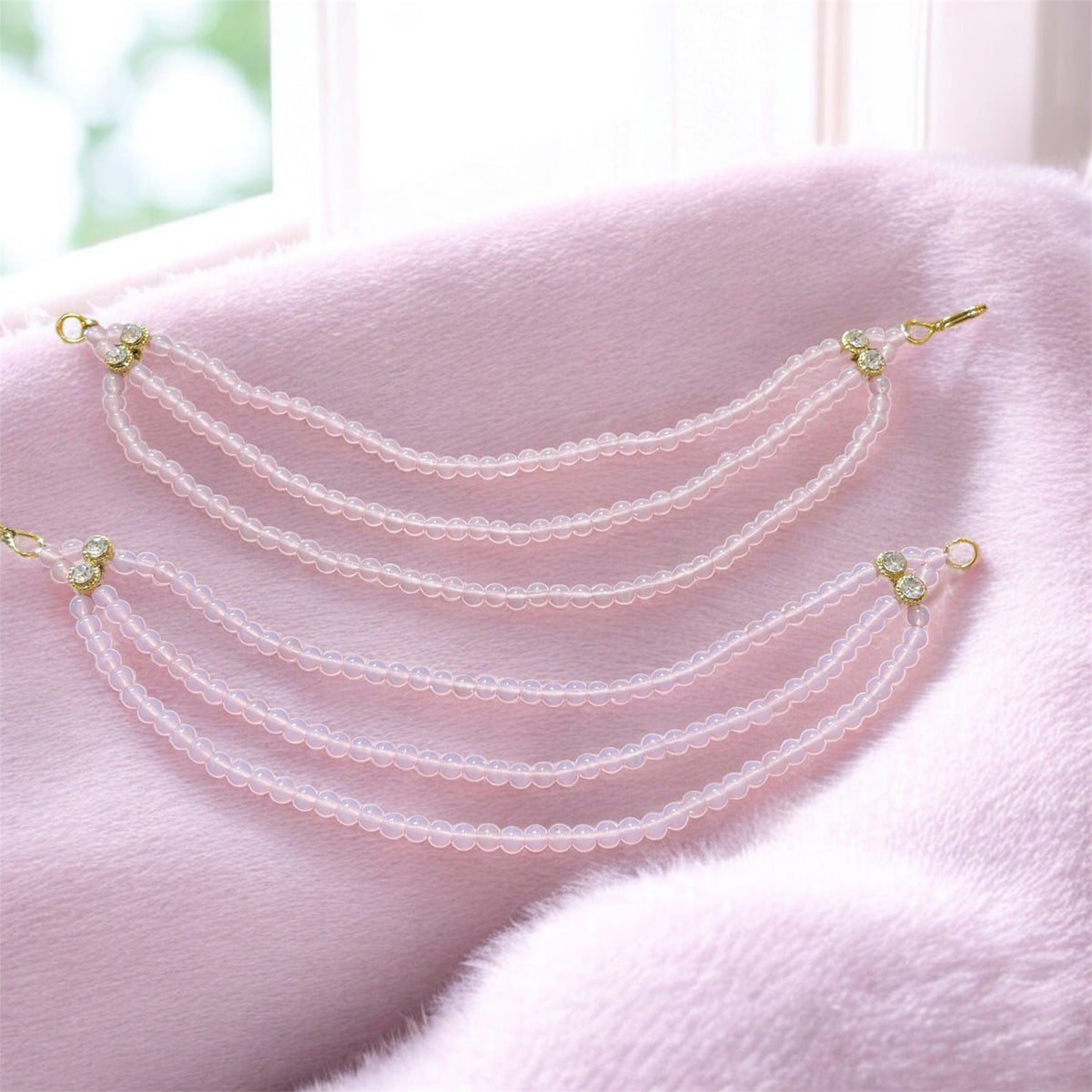 AN206 Three Line Sahara with Light Pink Matte Beads