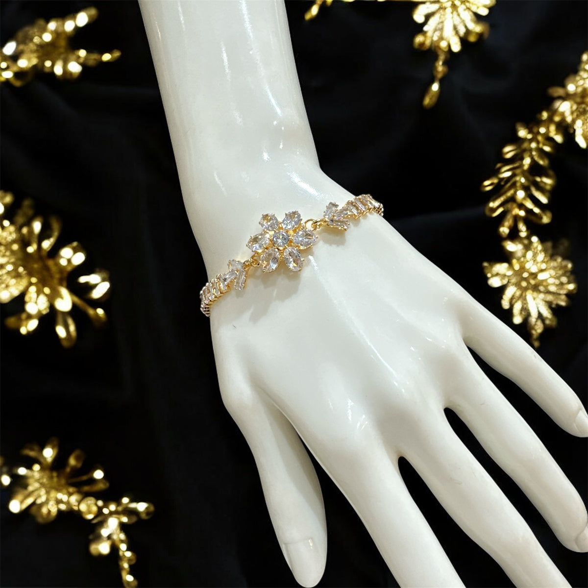 PA119 Gold with white American diamond stones bracelet