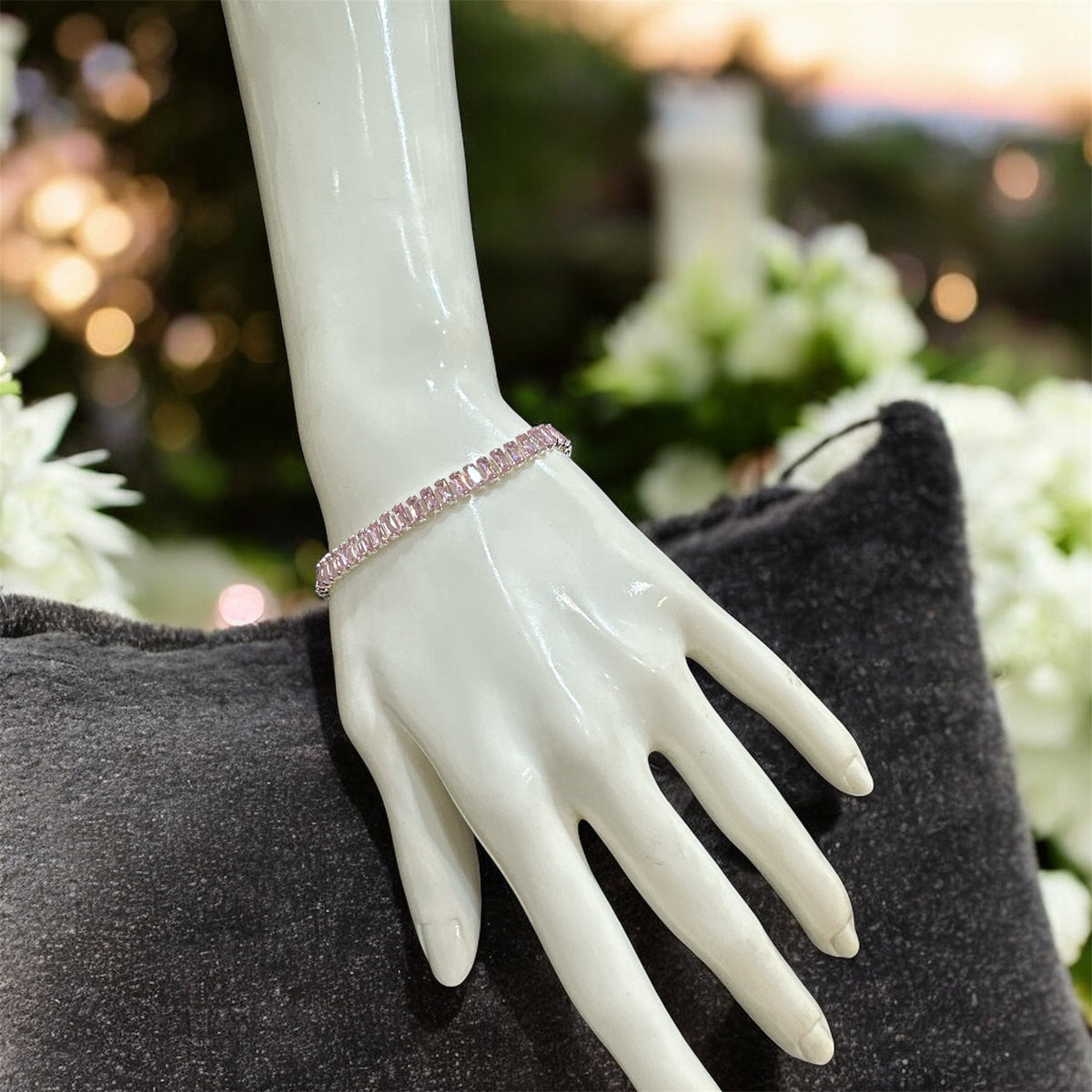 PA122 Silver with pink stones bracelet