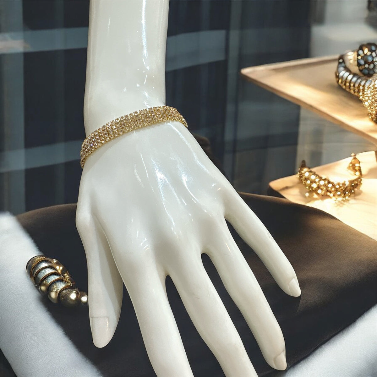 PA123 Gold colour bracelet with white stones