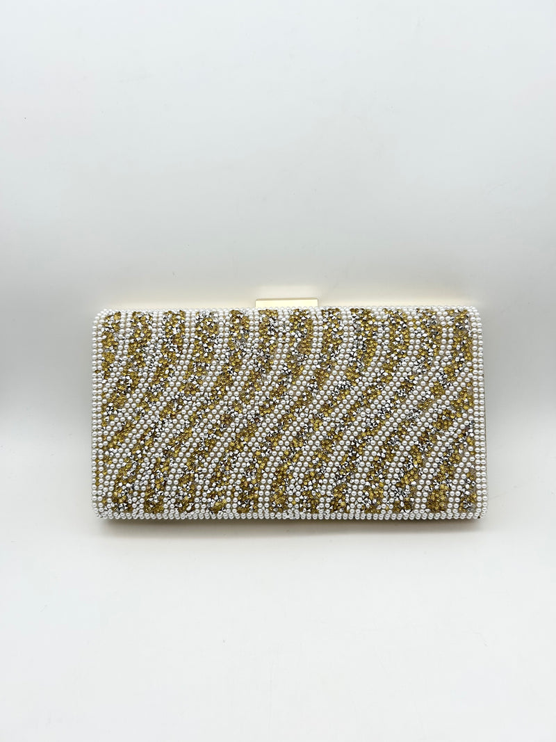 AM700 Gold and White clutch bag