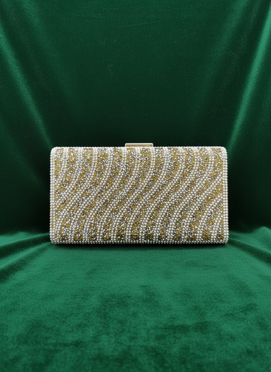 AM700 Gold and White clutch bag