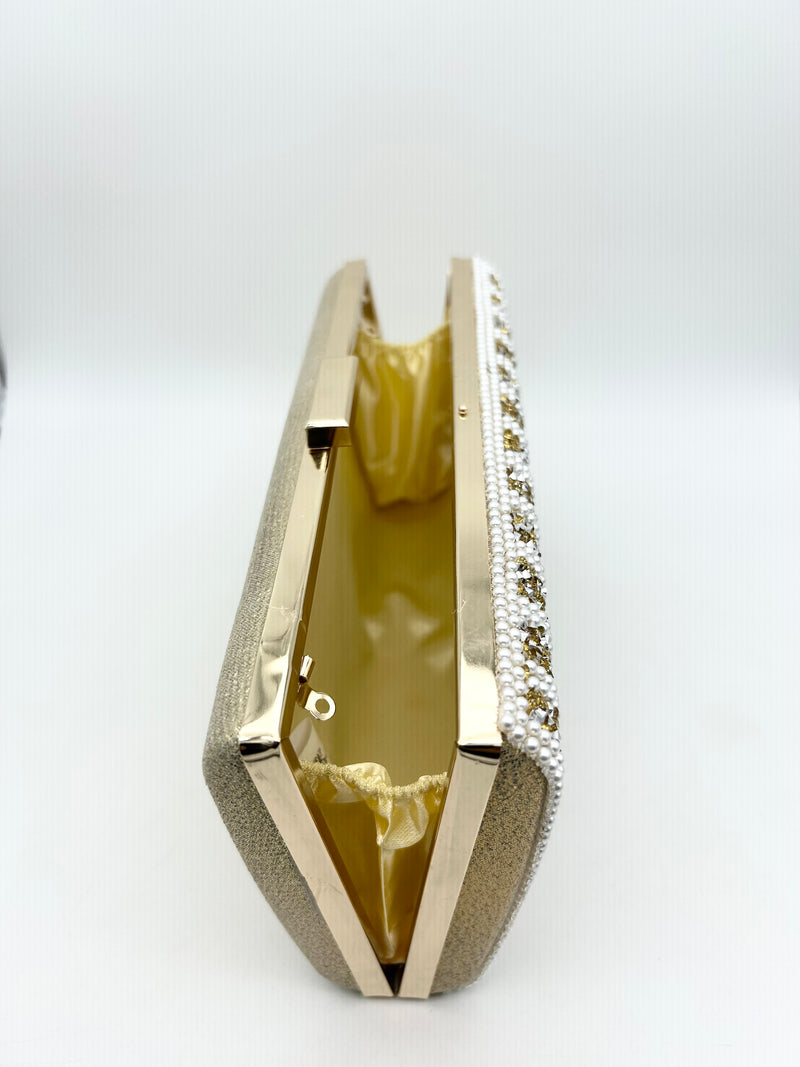 AM700 Gold and White clutch bag