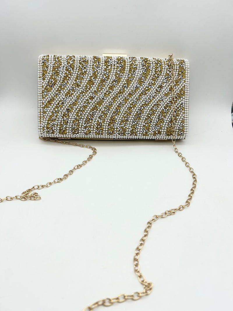 AM700 Gold and White clutch bag