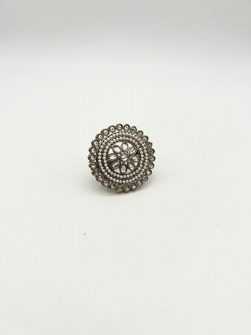 AM 800 Gold and White adjustable ring polki