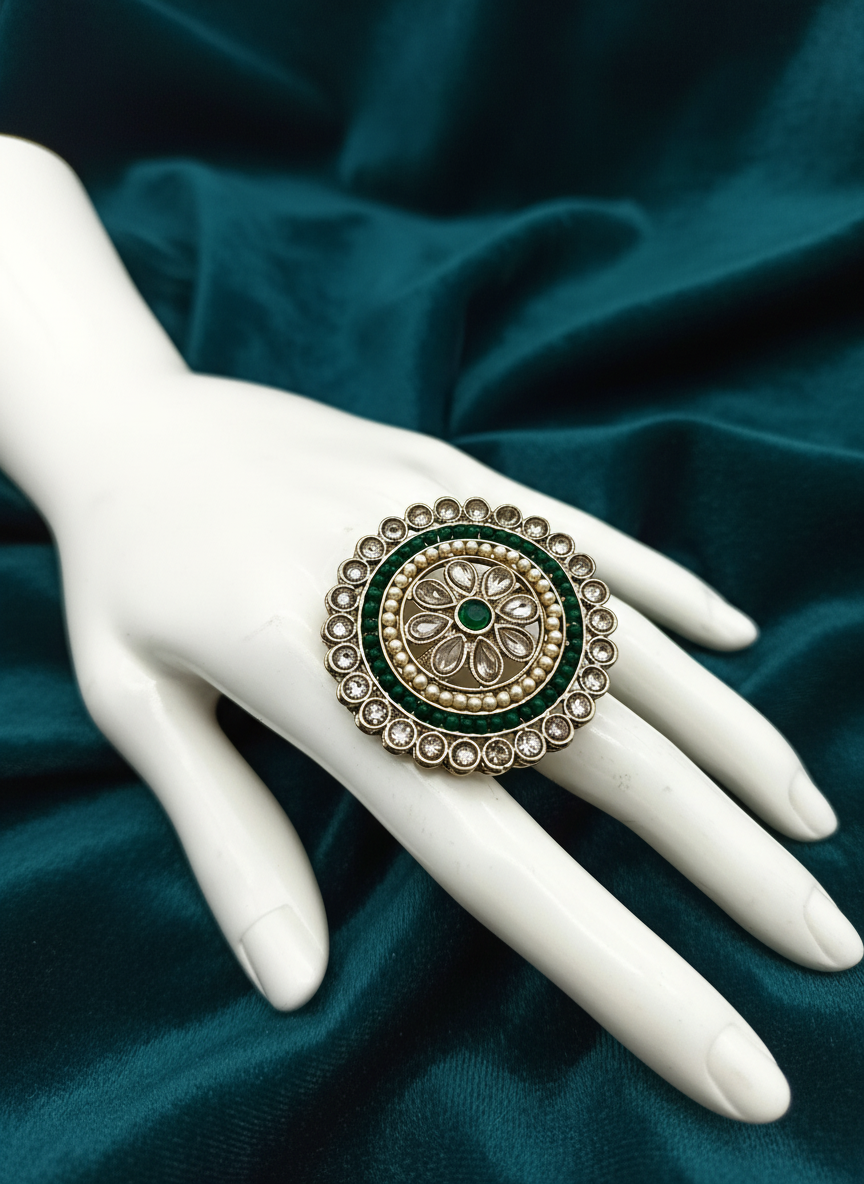 AM800 Gold and green adjustayring polki