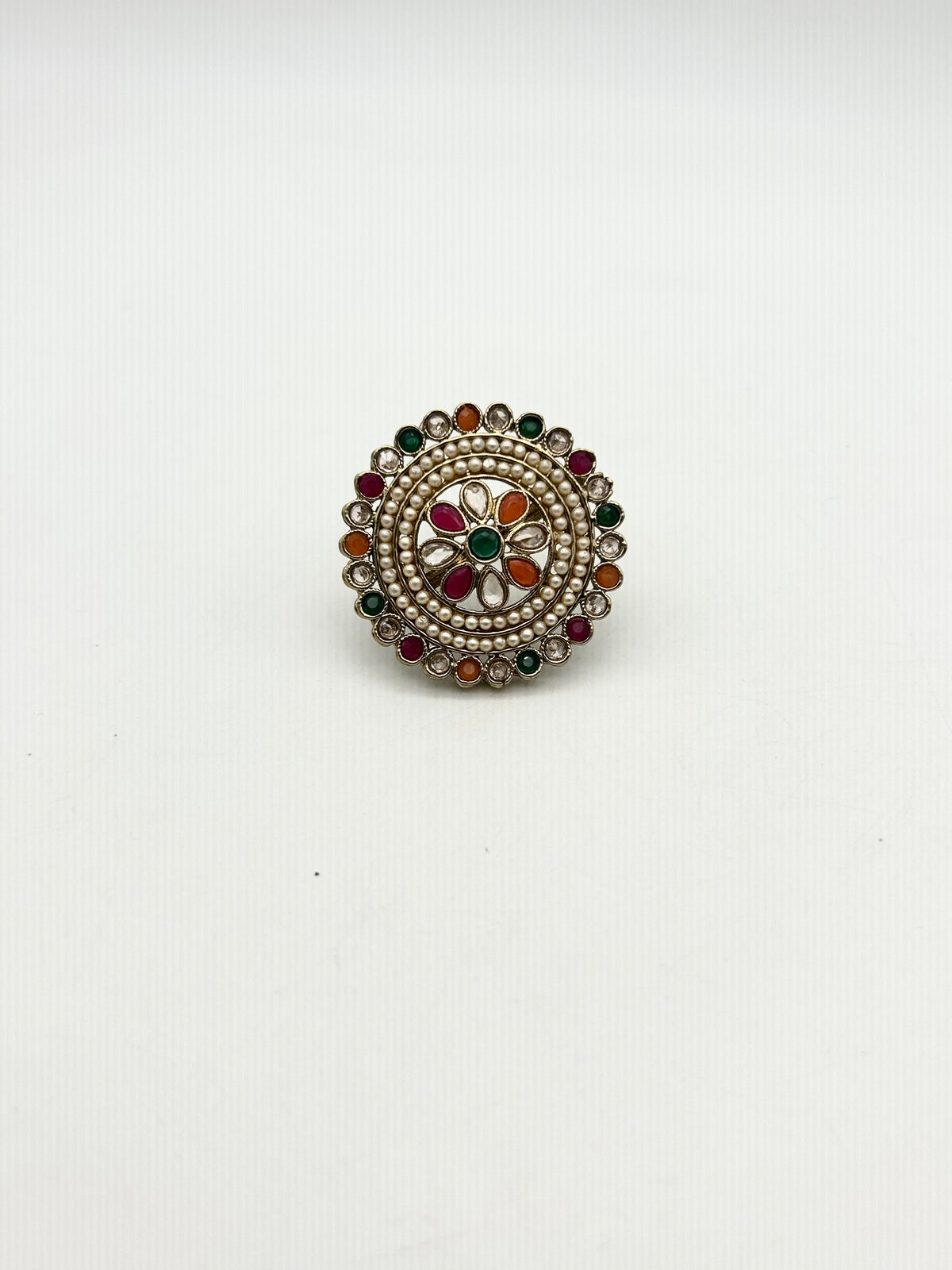 AM800 Gold and multicoloured adjustable ring polki