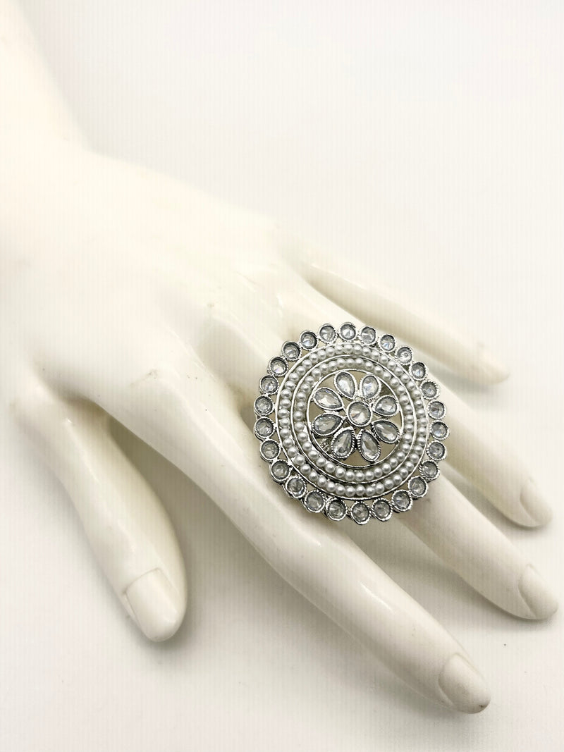 AM800 Silver adjustable ring polki