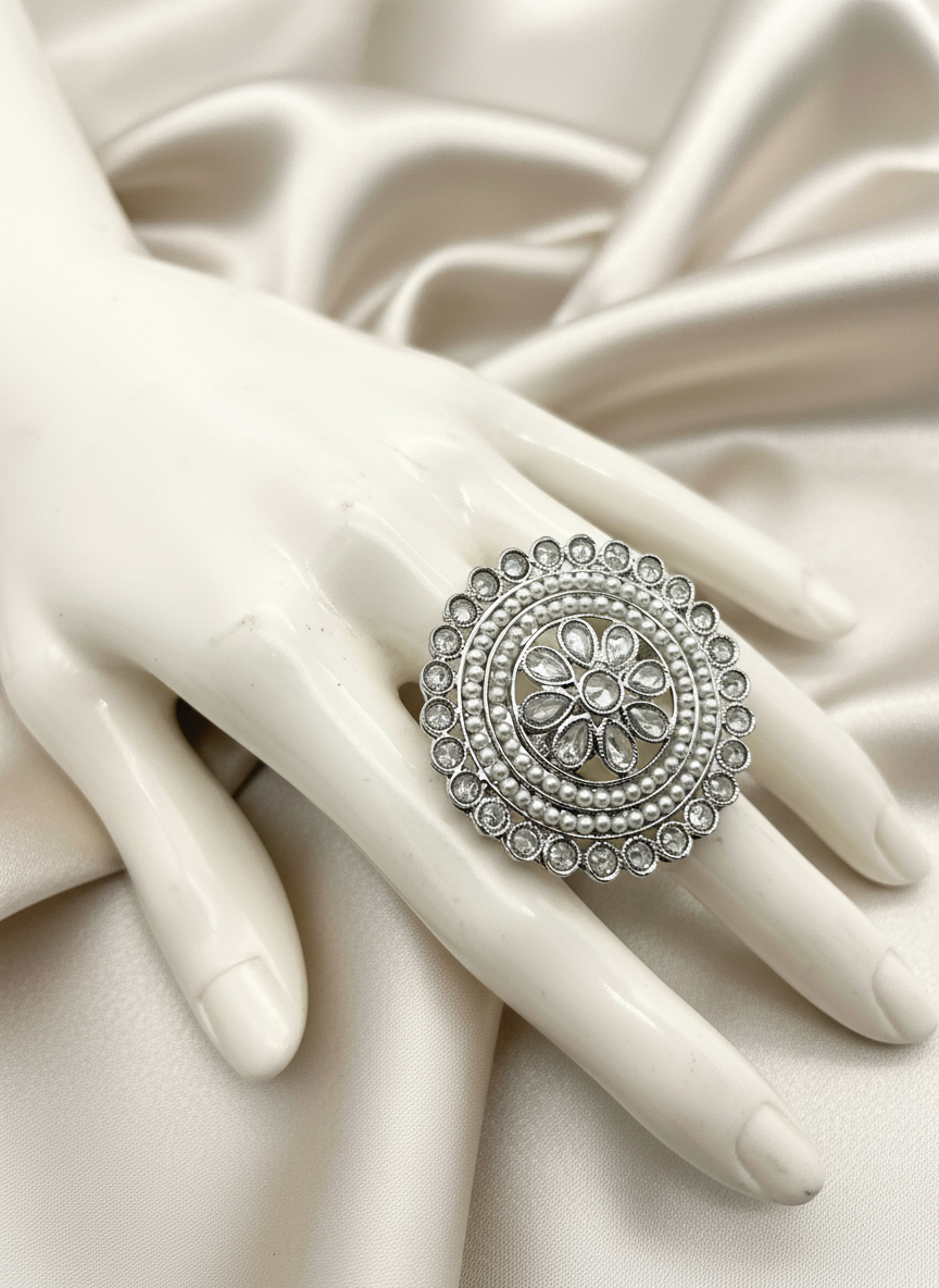 AM800 Silver adjustable ring polki