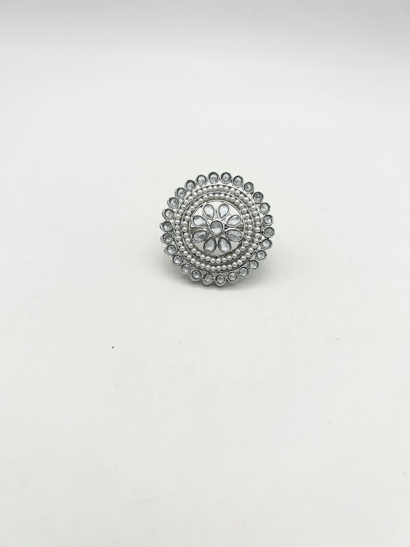 AM800 Silver adjustable ring polki