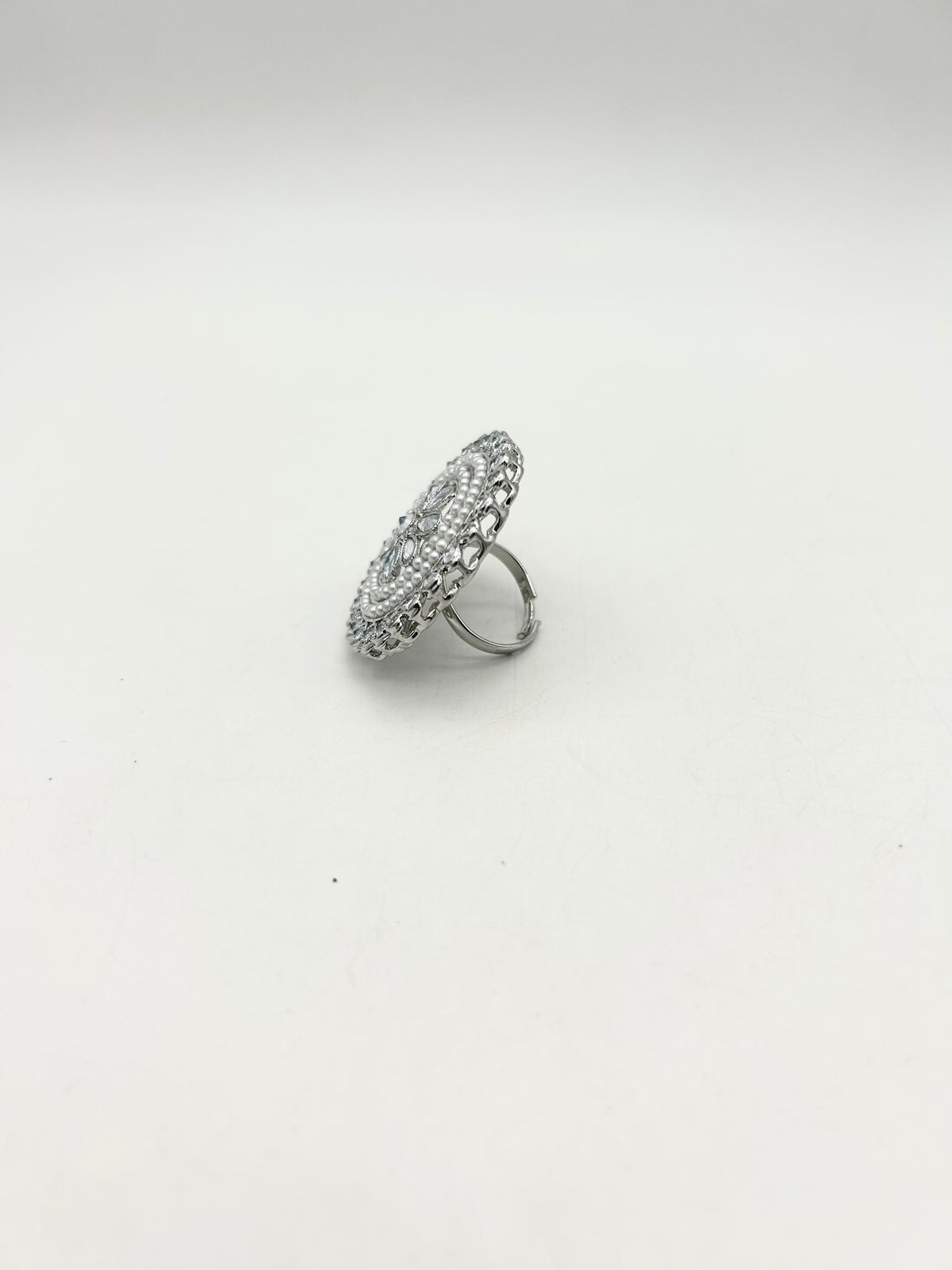 AM800 Silver adjustable ring polki