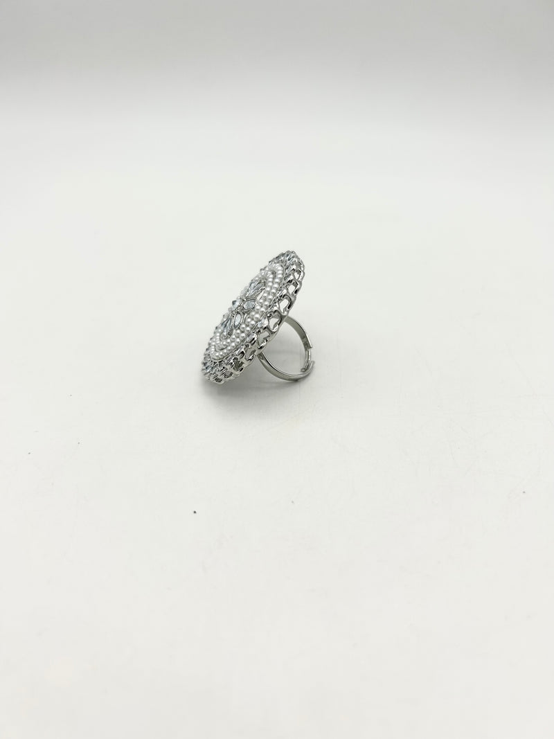 AM800 Silver adjustable ring polki