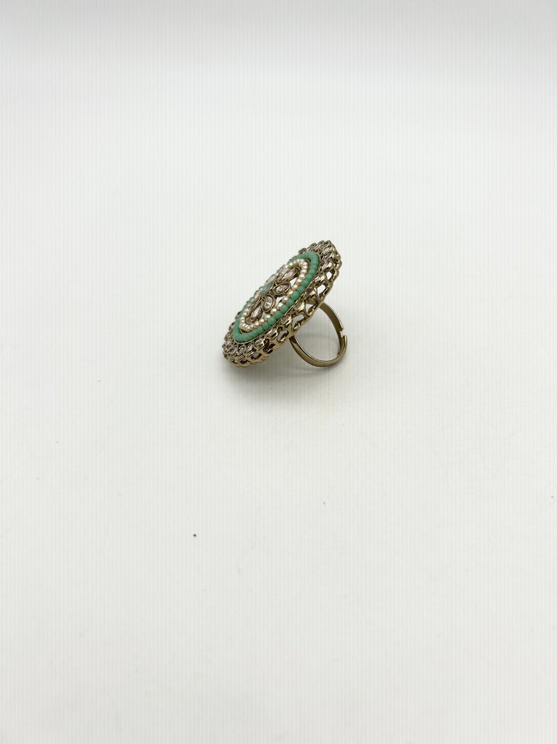 AM800 Gold and Mint adjustable ring polki