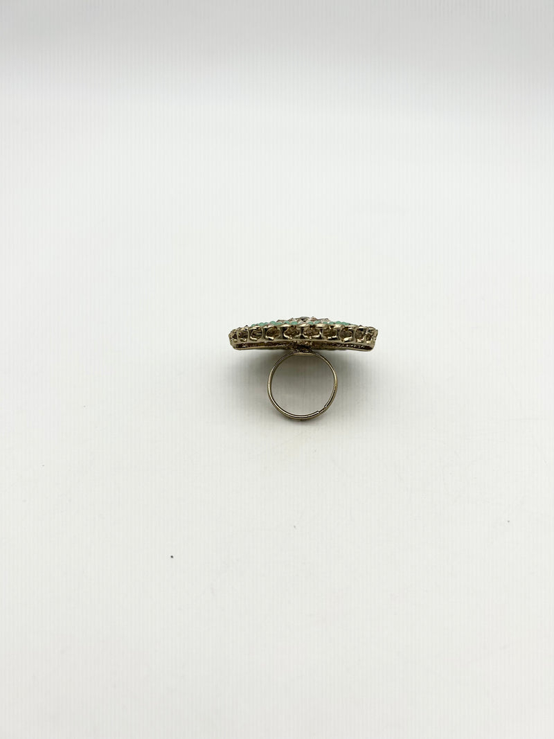 AM800 Gold and Mint adjustable ring polki