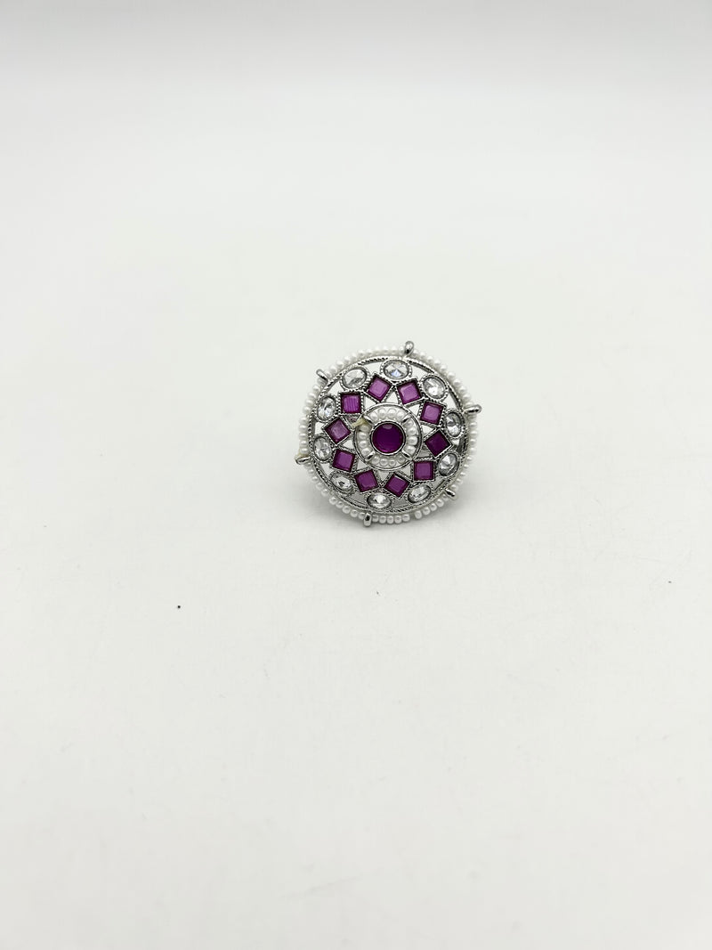 AM801 Silver and Pink adjustable ring polki