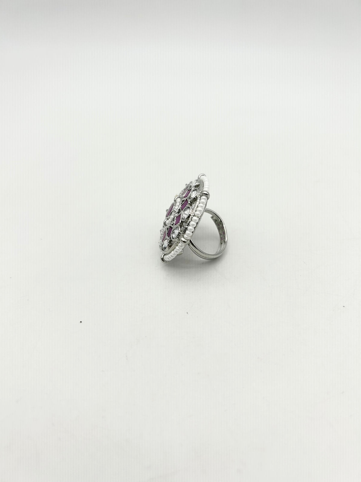 AM801 Silver and Pink adjustable ring polki
