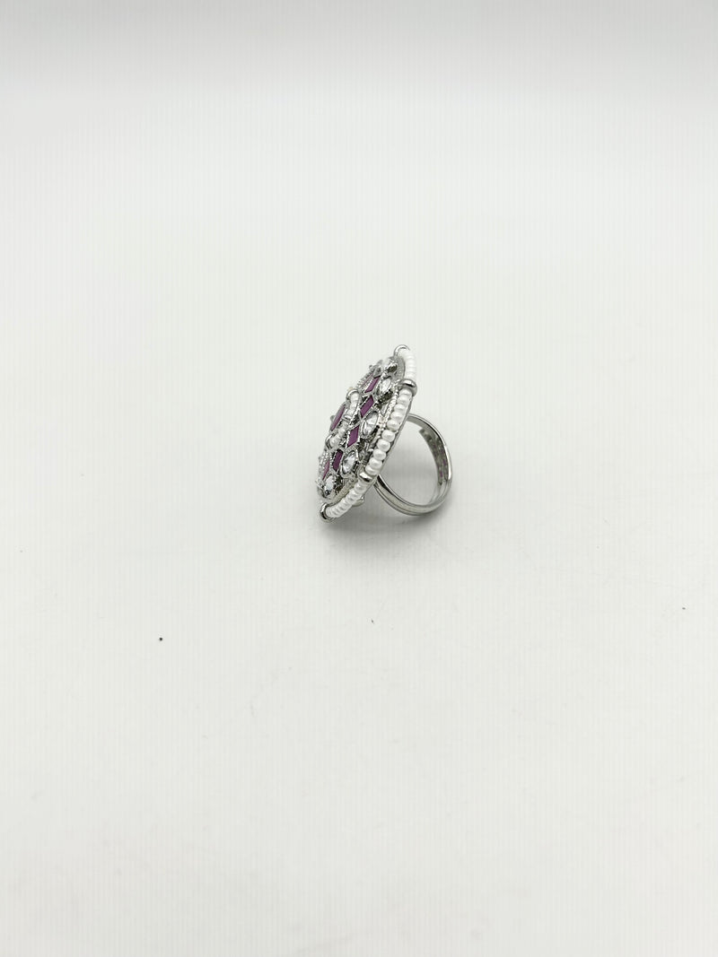AM801 Silver and Pink adjustable ring polki