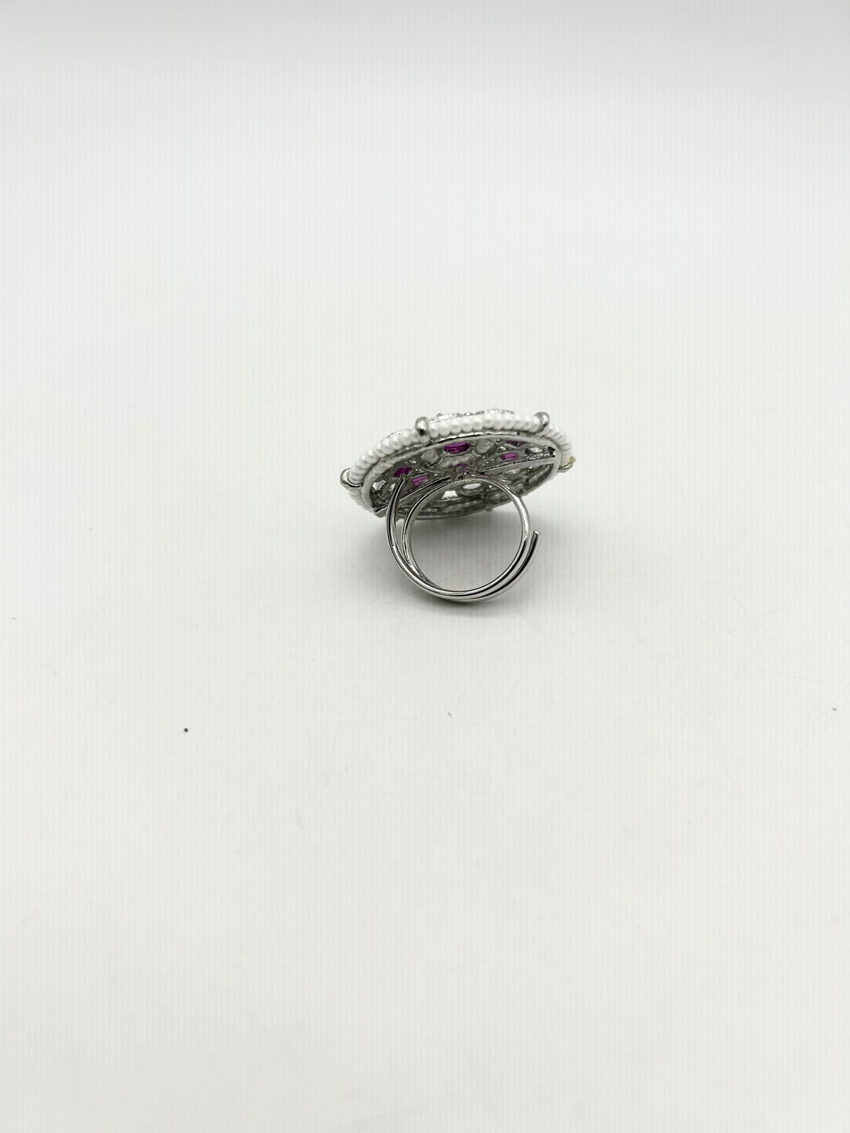 AM801 Silver and Pink adjustable ring polki