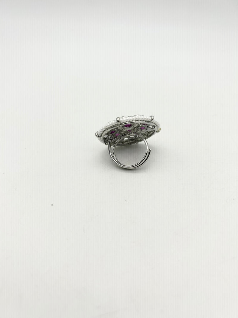 AM801 Silver and Pink adjustable ring polki
