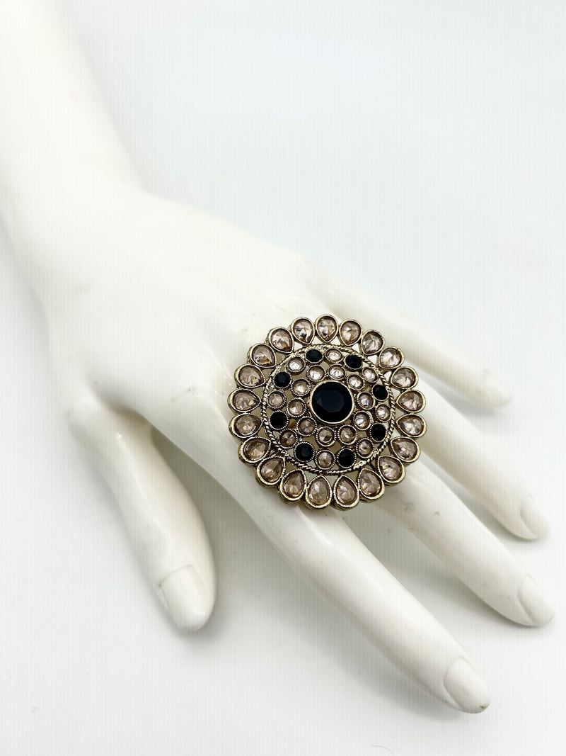 AM800 Gold and Black adjustable polki ring