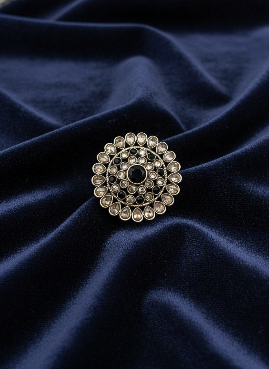 AM800 Gold and Black adjustable polki ring