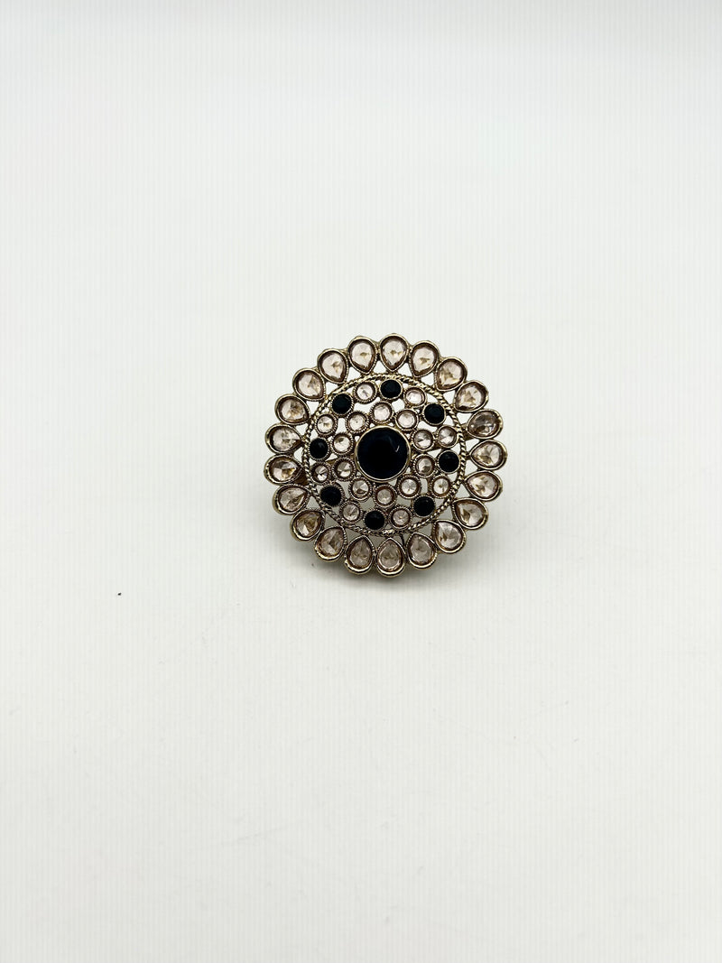 AM800 Gold and Black adjustable polki ring