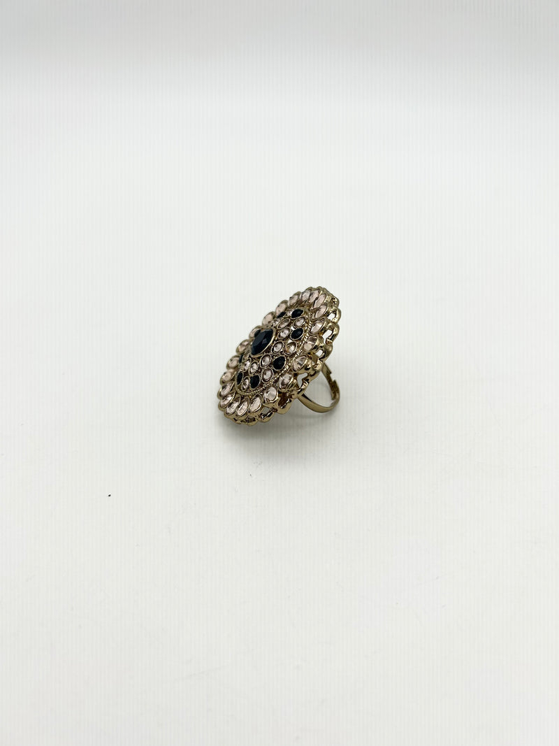 AM800 Gold and Black adjustable polki ring