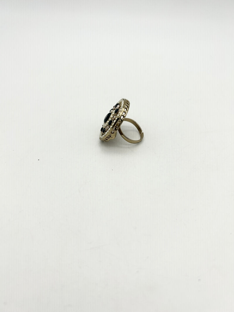 AM804 Gold and Black adjustable ring polki