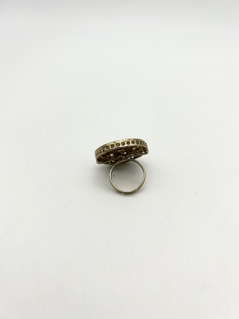 AM804 Gold and Black adjustable ring polki