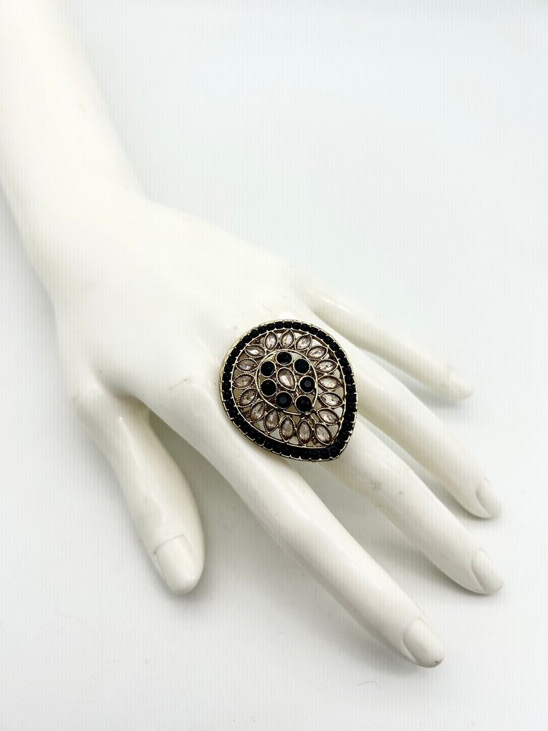 AM805 Gold and Black adjustable ring polki