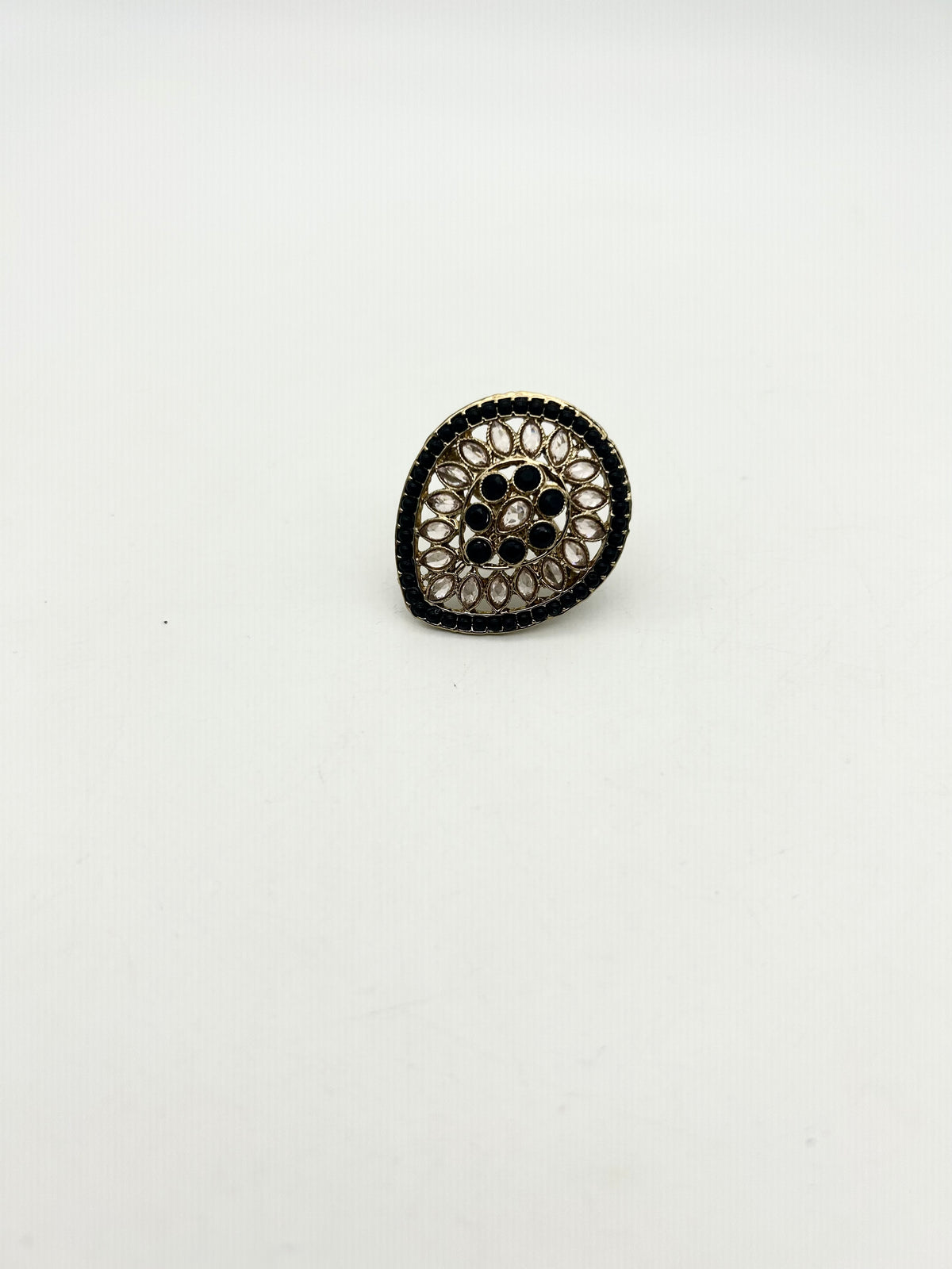 AM805 Gold and Black adjustable ring polki