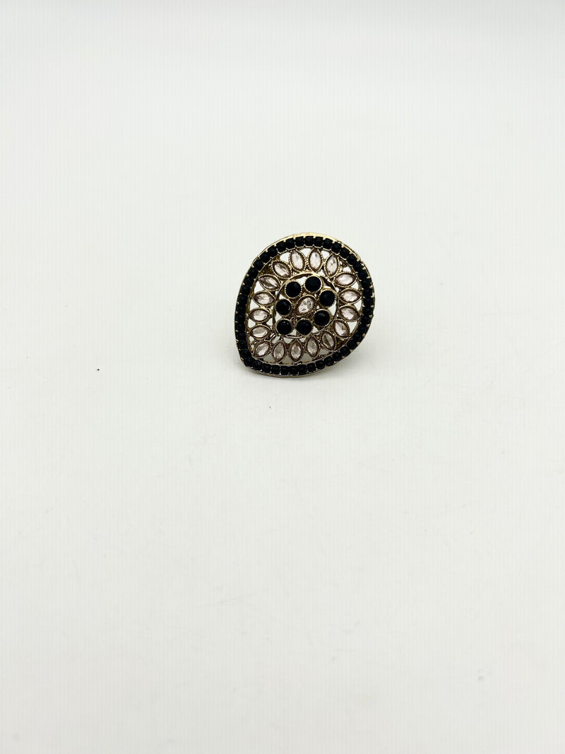 AM805 Gold and Black adjustable ring polki