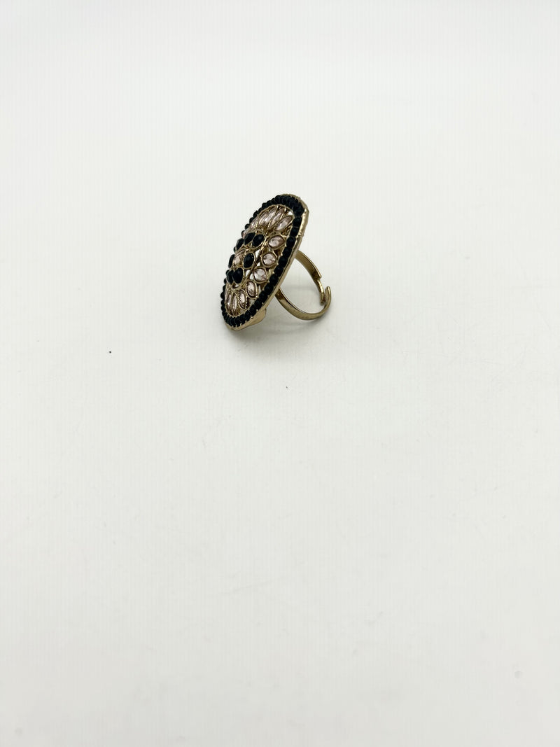 AM805 Gold and Black adjustable ring polki
