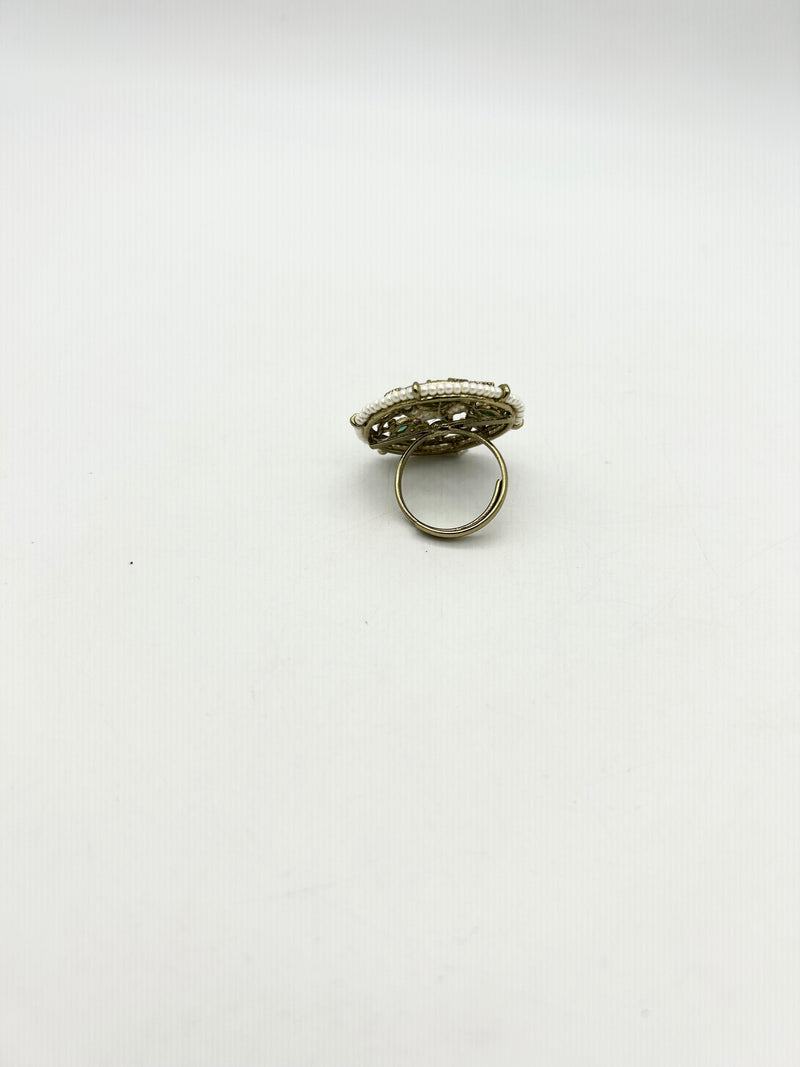 AM802 Gold and Green adjustable ring polki
